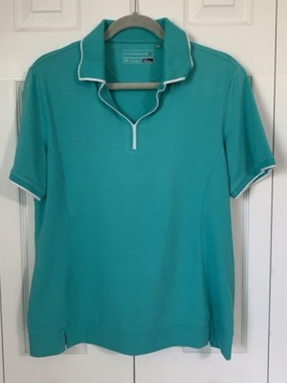 Cutter & Buck Women's L Blue Short Sleeve Polo Shirt with Contrast Trim